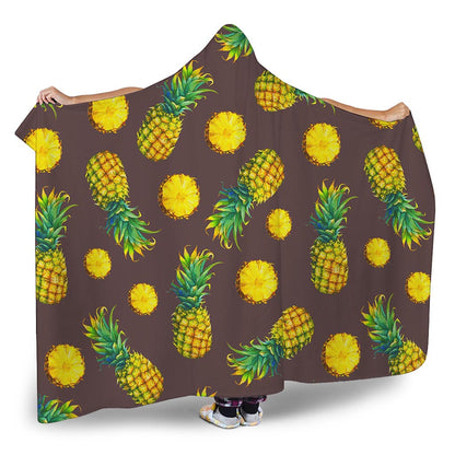 Brown Pineapple Pattern Print Hooded Blanket