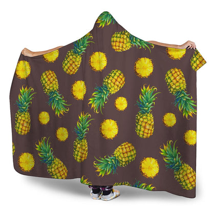 Brown Pineapple Pattern Print Hooded Blanket