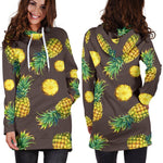 Brown Pineapple Pattern Print Hoodie Dress GearFrost