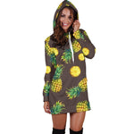 Brown Pineapple Pattern Print Hoodie Dress GearFrost