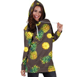 Brown Pineapple Pattern Print Hoodie Dress GearFrost