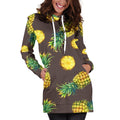 Brown Pineapple Pattern Print Pullover Hoodie Dress