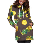 Brown Pineapple Pattern Print Hoodie Dress GearFrost