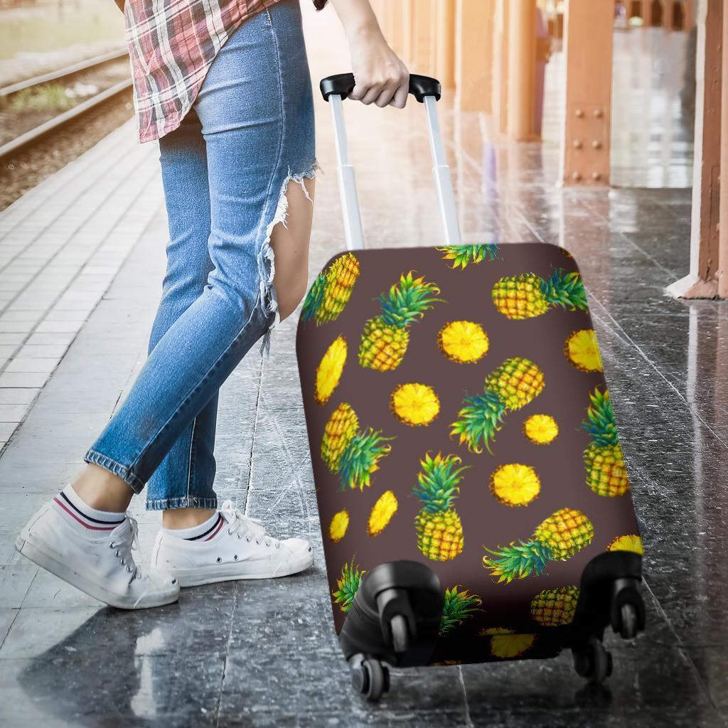 Brown Pineapple Pattern Print Luggage Cover GearFrost