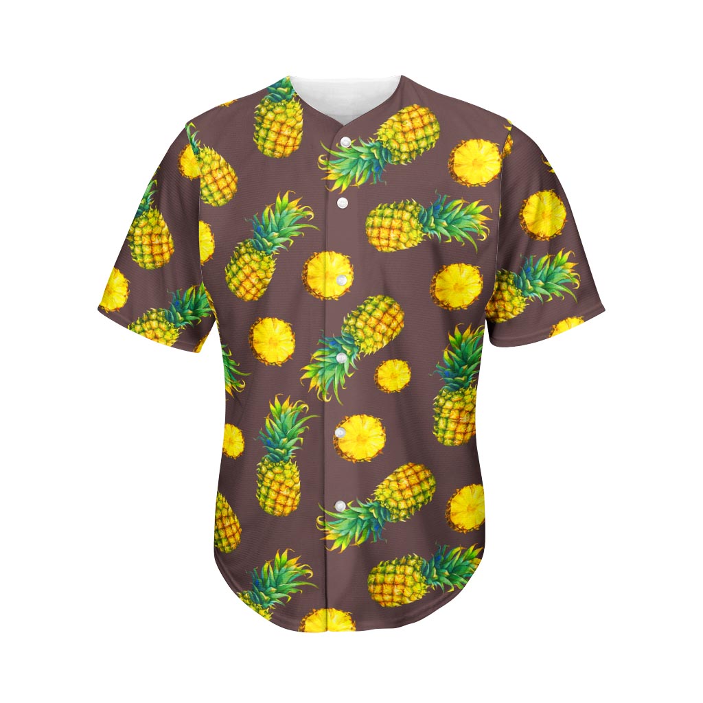 Brown Pineapple Pattern Print Men's Baseball Jersey