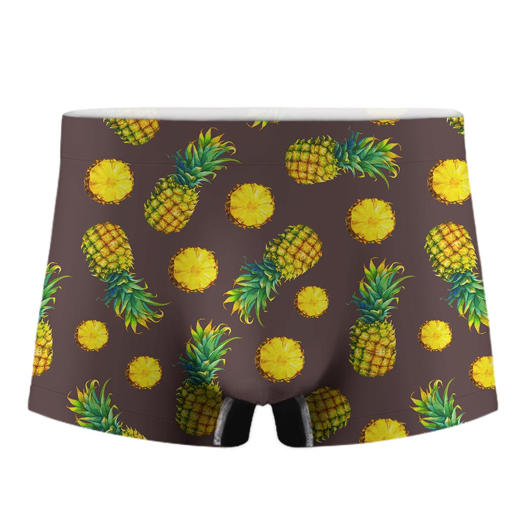 Brown Pineapple Pattern Print Men's Boxer Briefs