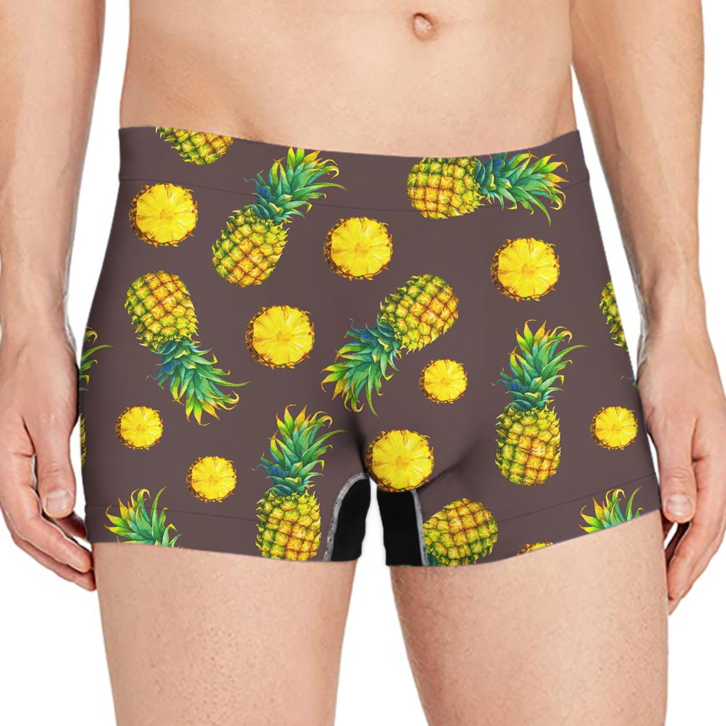 Brown Pineapple Pattern Print Men's Boxer Briefs