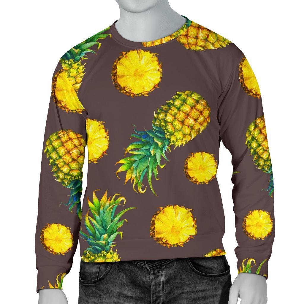 Brown Pineapple Pattern Print Men's Crewneck Sweatshirt GearFrost