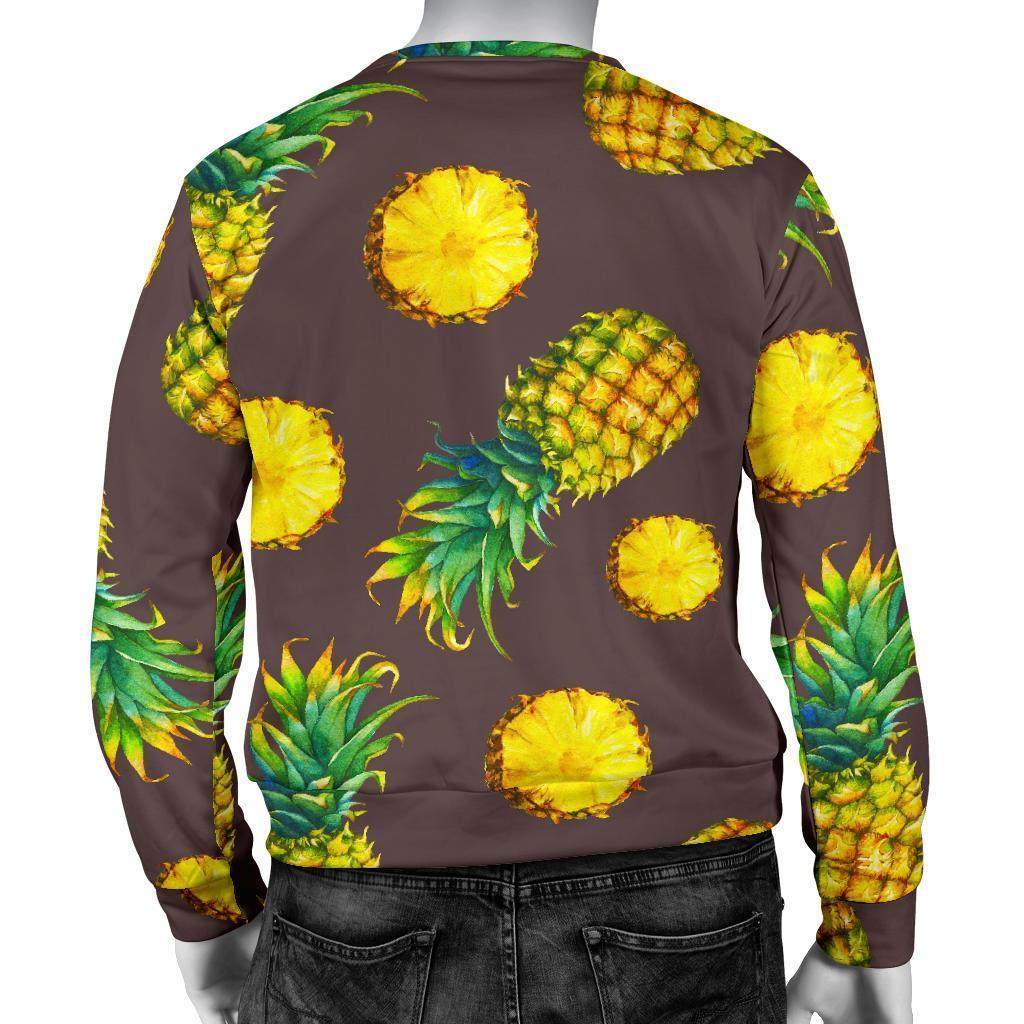 Brown Pineapple Pattern Print Men's Crewneck Sweatshirt GearFrost