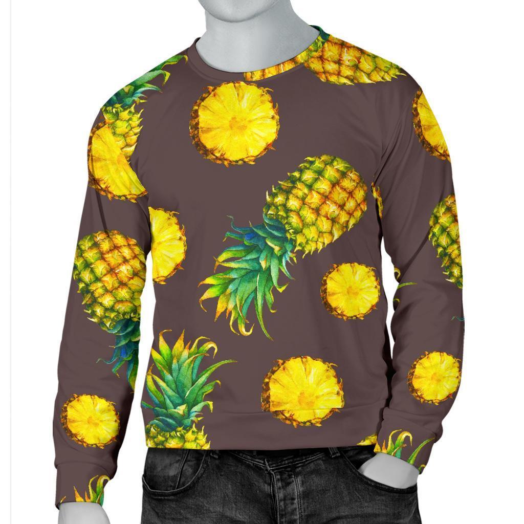 Brown Pineapple Pattern Print Men's Crewneck Sweatshirt GearFrost