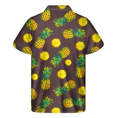 Brown Pineapple Pattern Print Men's Short Sleeve Shirt