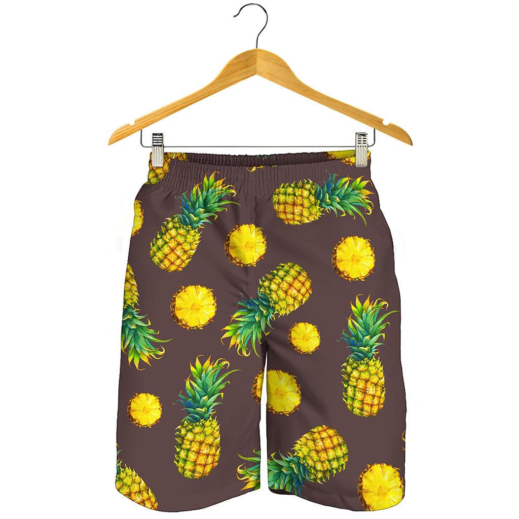 Brown Pineapple Pattern Print Men's Shorts