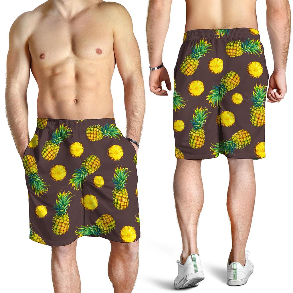 Brown Pineapple Pattern Print Men's Shorts