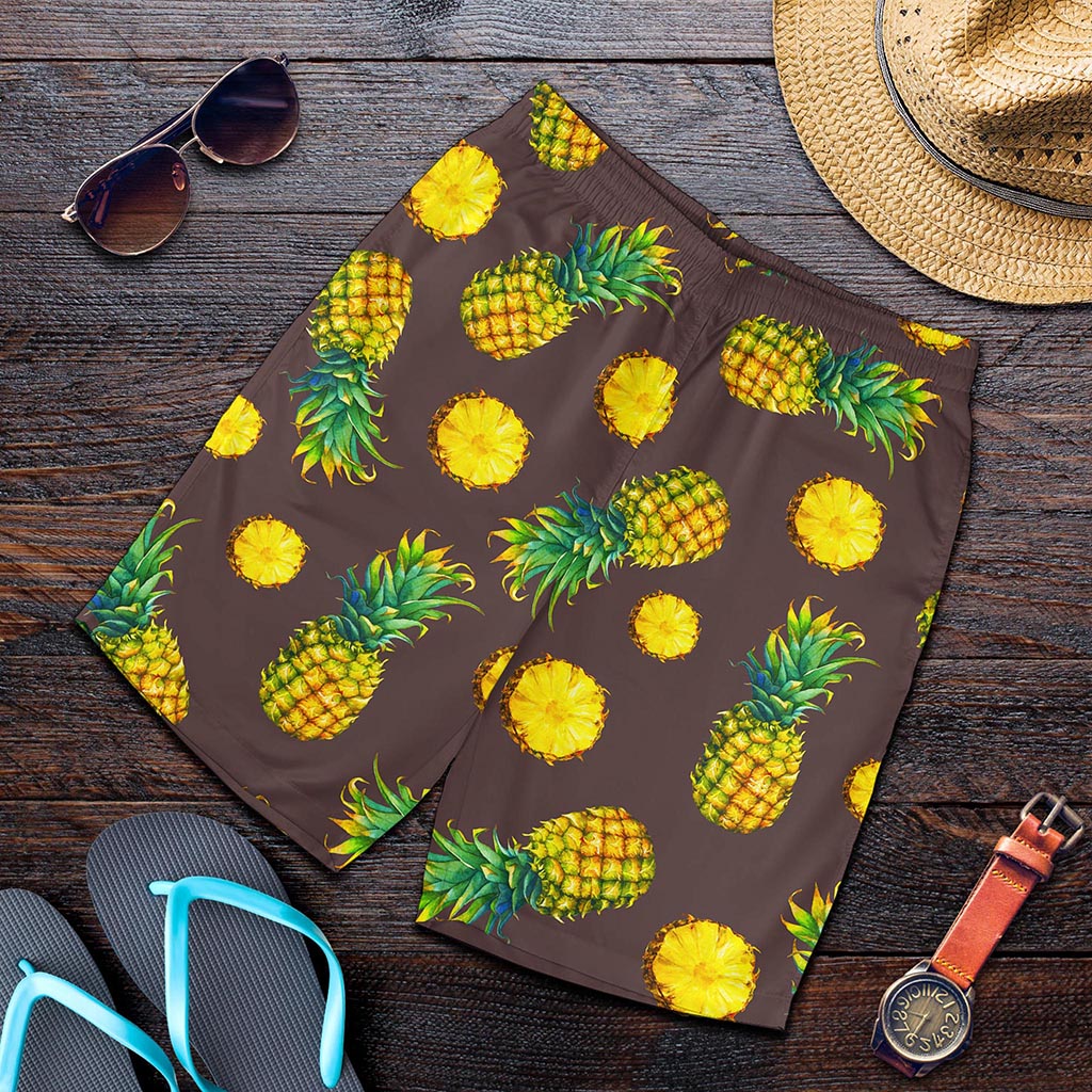 Brown Pineapple Pattern Print Men's Shorts