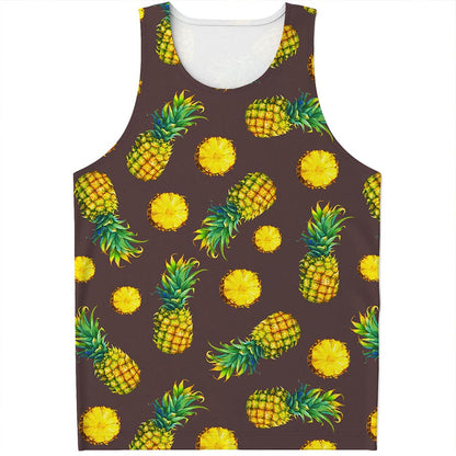 Brown Pineapple Pattern Print Men's Tank Top