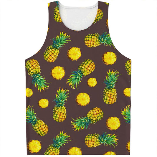 Brown Pineapple Pattern Print Men's Tank Top