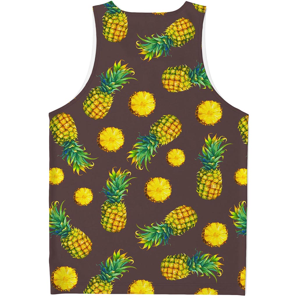 Brown Pineapple Pattern Print Men's Tank Top