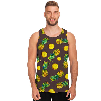 Brown Pineapple Pattern Print Men's Tank Top