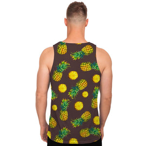 Brown Pineapple Pattern Print Men's Tank Top