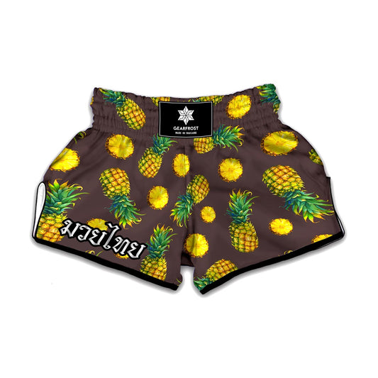 Brown Pineapple Pattern Print Muay Thai Boxing Shorts