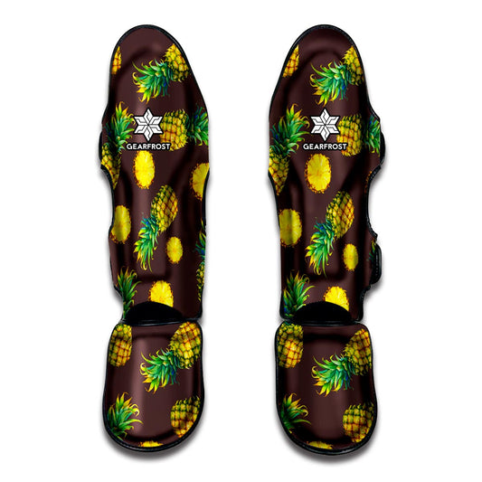 Brown Pineapple Pattern Print Muay Thai Shin Guard