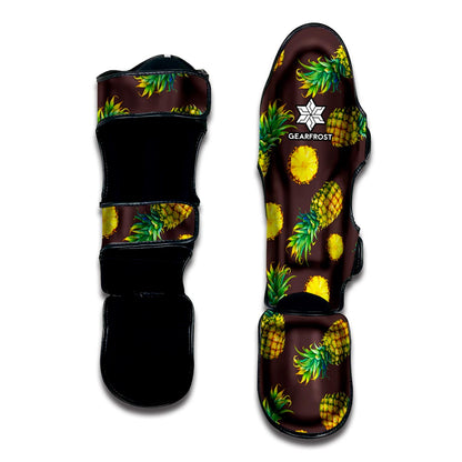 Brown Pineapple Pattern Print Muay Thai Shin Guard