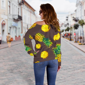 Brown Pineapple Pattern Print Off Shoulder Sweatshirt GearFrost