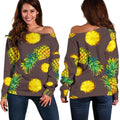 Brown Pineapple Pattern Print Off The Shoulder Sweatshirt