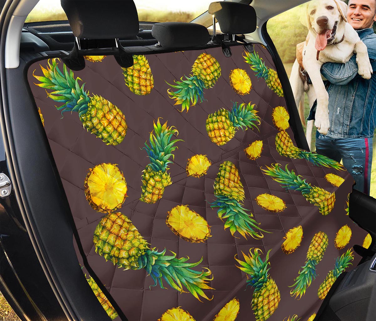 Brown Pineapple Pattern Print Pet Car Back Seat Cover