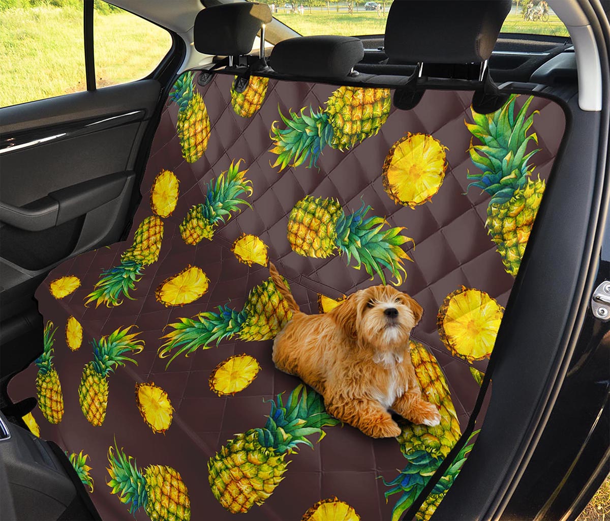 Brown Pineapple Pattern Print Pet Car Back Seat Cover