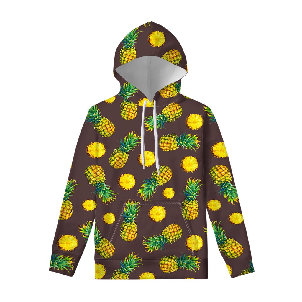 Brown Pineapple Pattern Print Pullover Hoodie