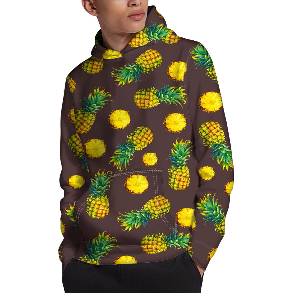 Brown Pineapple Pattern Print Pullover Hoodie