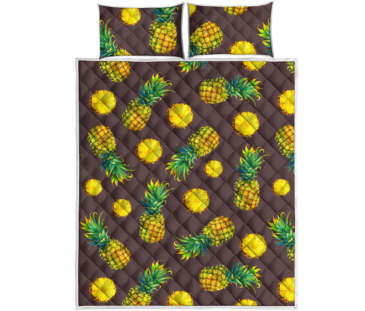 Brown Pineapple Pattern Print Quilt Bed Set