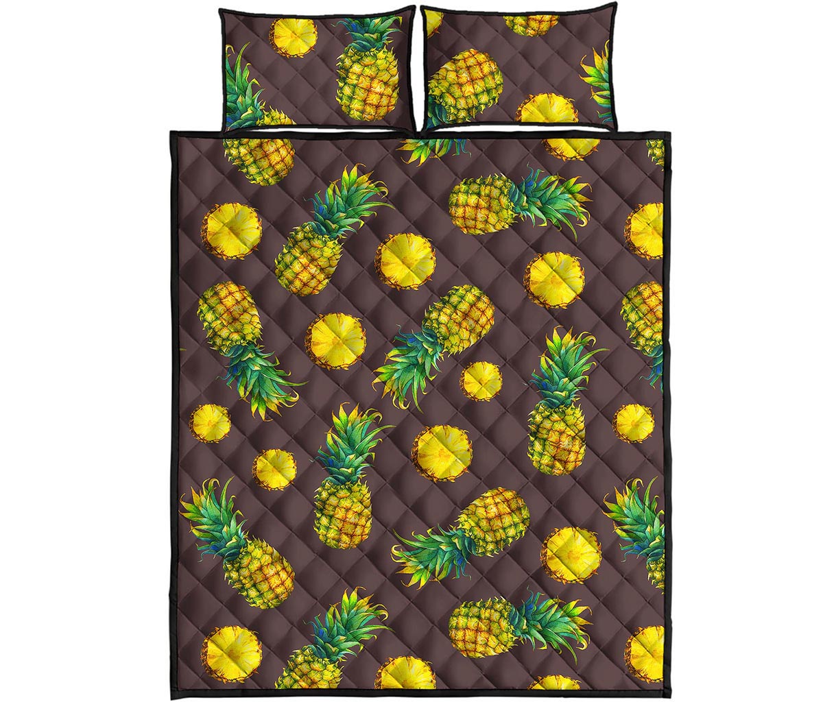 Brown Pineapple Pattern Print Quilt Bed Set