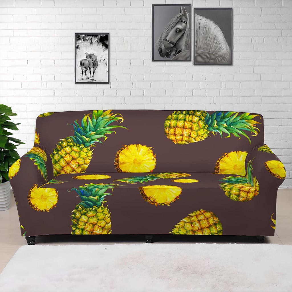 Brown Pineapple Pattern Print Sofa Cover
