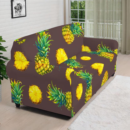 Brown Pineapple Pattern Print Sofa Cover