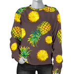 Brown Pineapple Pattern Print Women's Crewneck Sweatshirt GearFrost