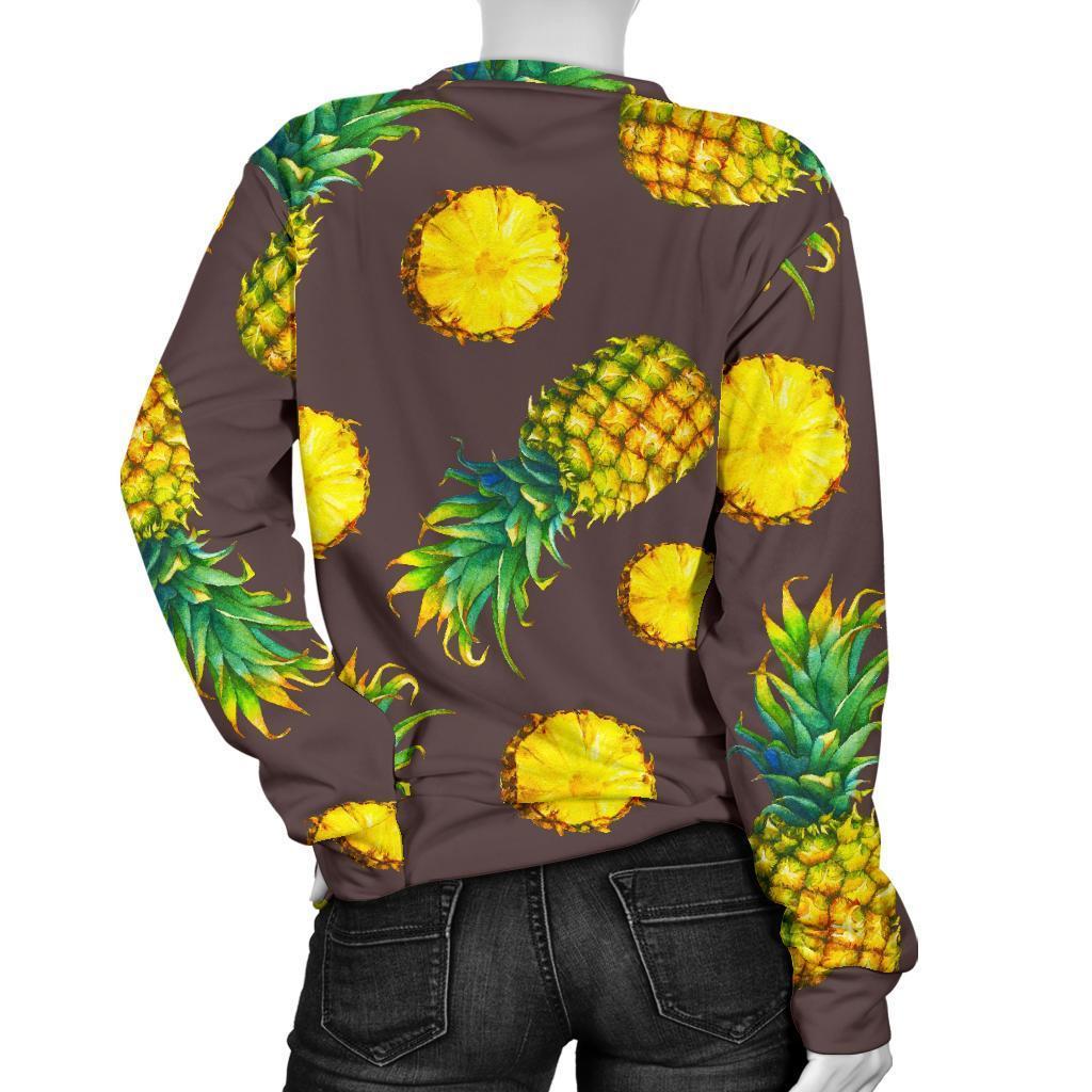 Brown Pineapple Pattern Print Women's Crewneck Sweatshirt GearFrost