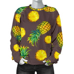 Brown Pineapple Pattern Print Women's Crewneck Sweatshirt GearFrost