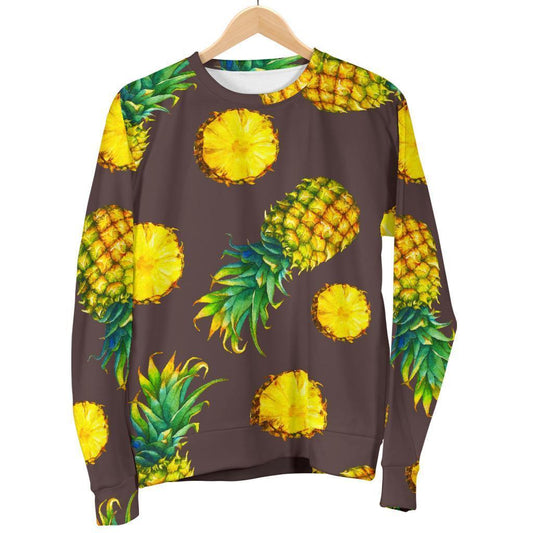 Brown Pineapple Pattern Print Women's Crewneck Sweatshirt GearFrost