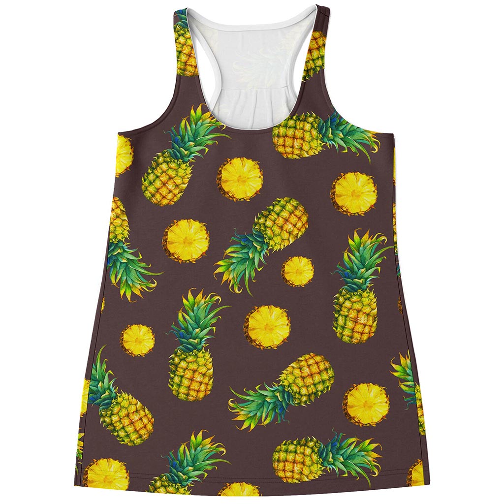 Brown Pineapple Pattern Print Women's Racerback Tank Top