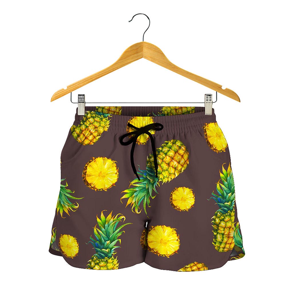 Brown Pineapple Pattern Print Women's Shorts