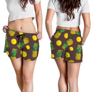 Brown Pineapple Pattern Print Women's Shorts