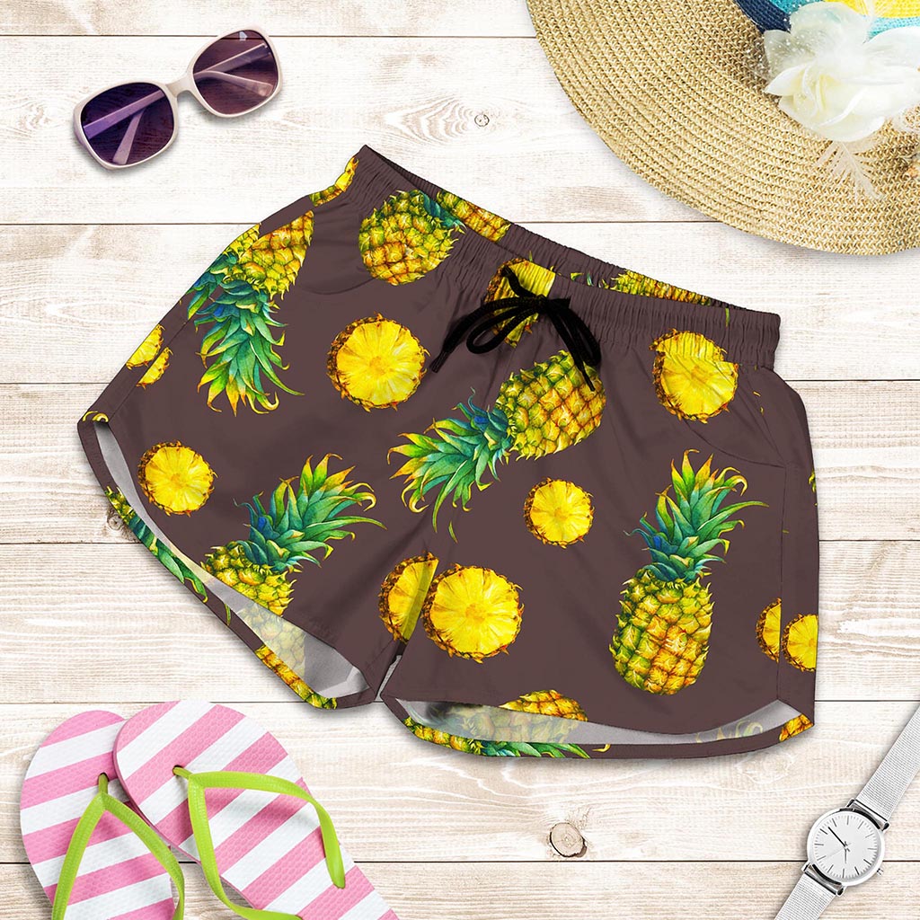 Brown Pineapple Pattern Print Women's Shorts