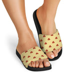 Brown Poop Pattern Print Black Slide Sandals