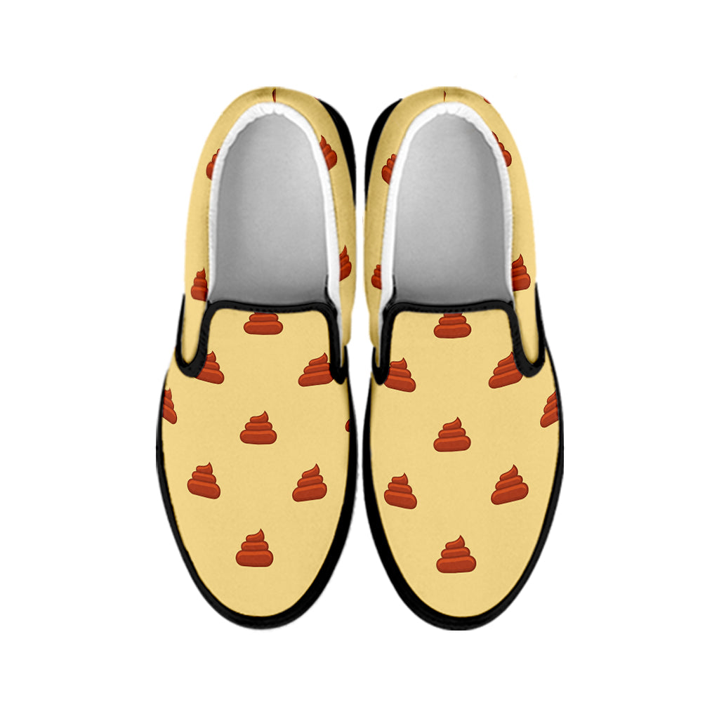 Brown Poop Pattern Print Black Slip On Shoes