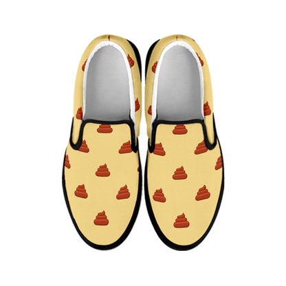 Brown Poop Pattern Print Black Slip On Shoes