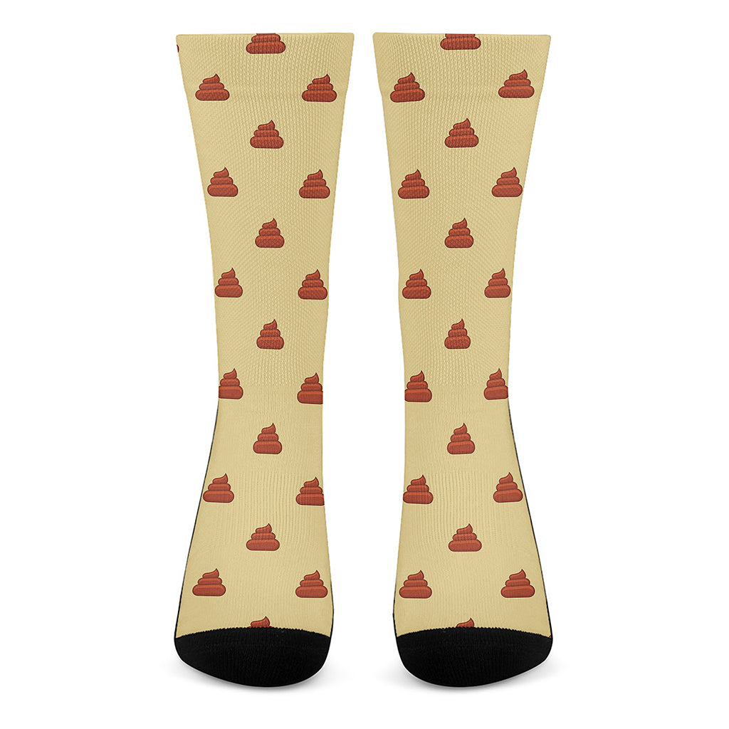 Brown Poop Pattern Print Crew Socks