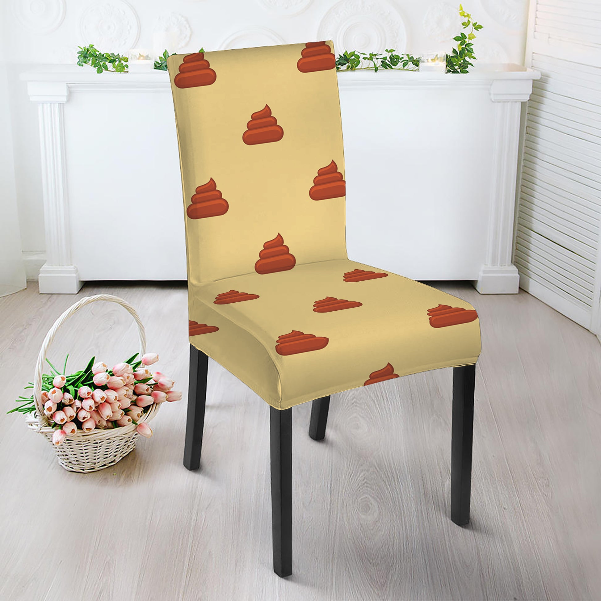 Brown Poop Pattern Print Dining Chair Slipcover
