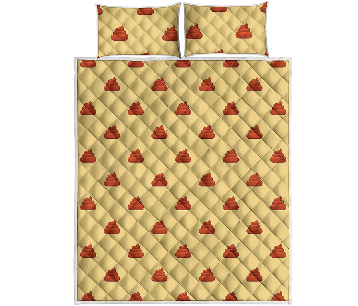 Brown Poop Pattern Print Quilt Bed Set